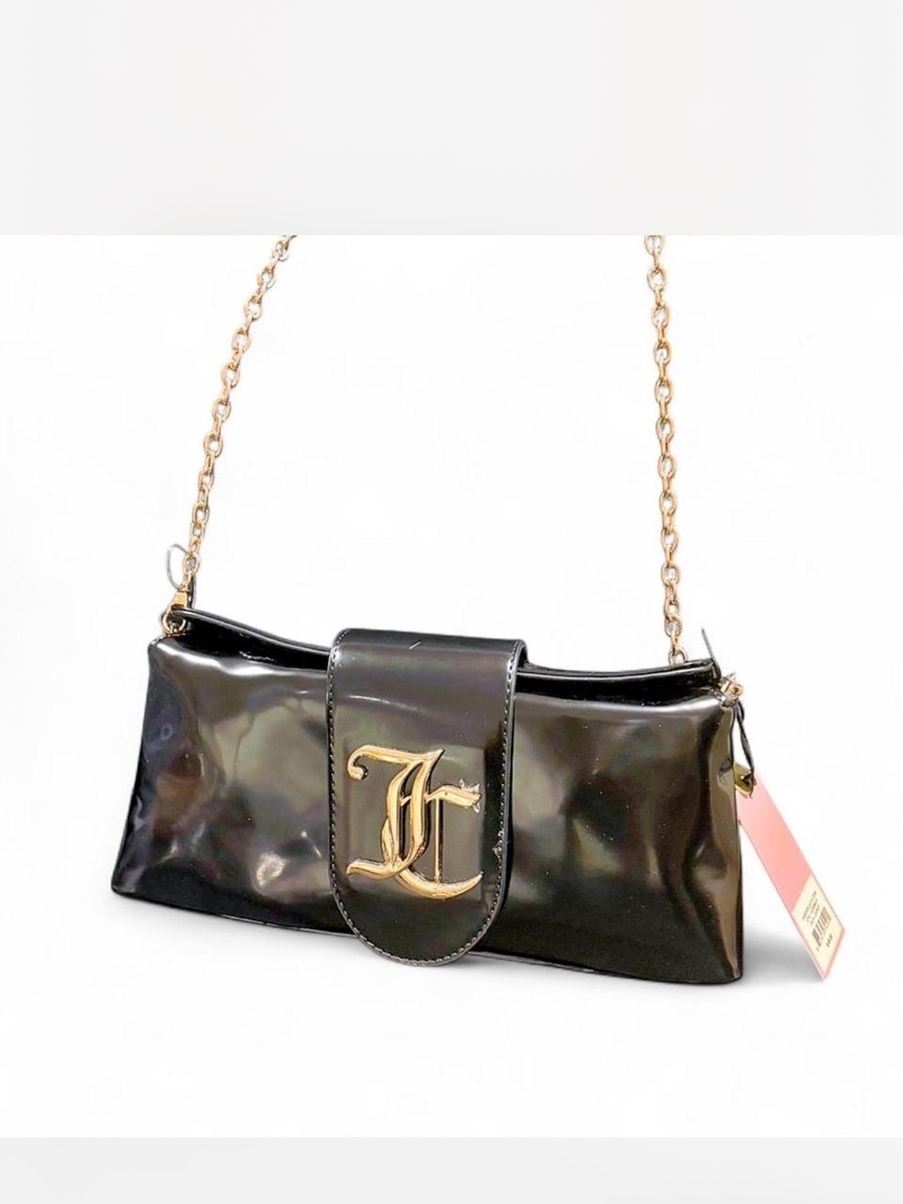 🖤BNWT JUICY COUTURE “OVERSTATED” PATENT CLUTCH 🖤 Black and Gold